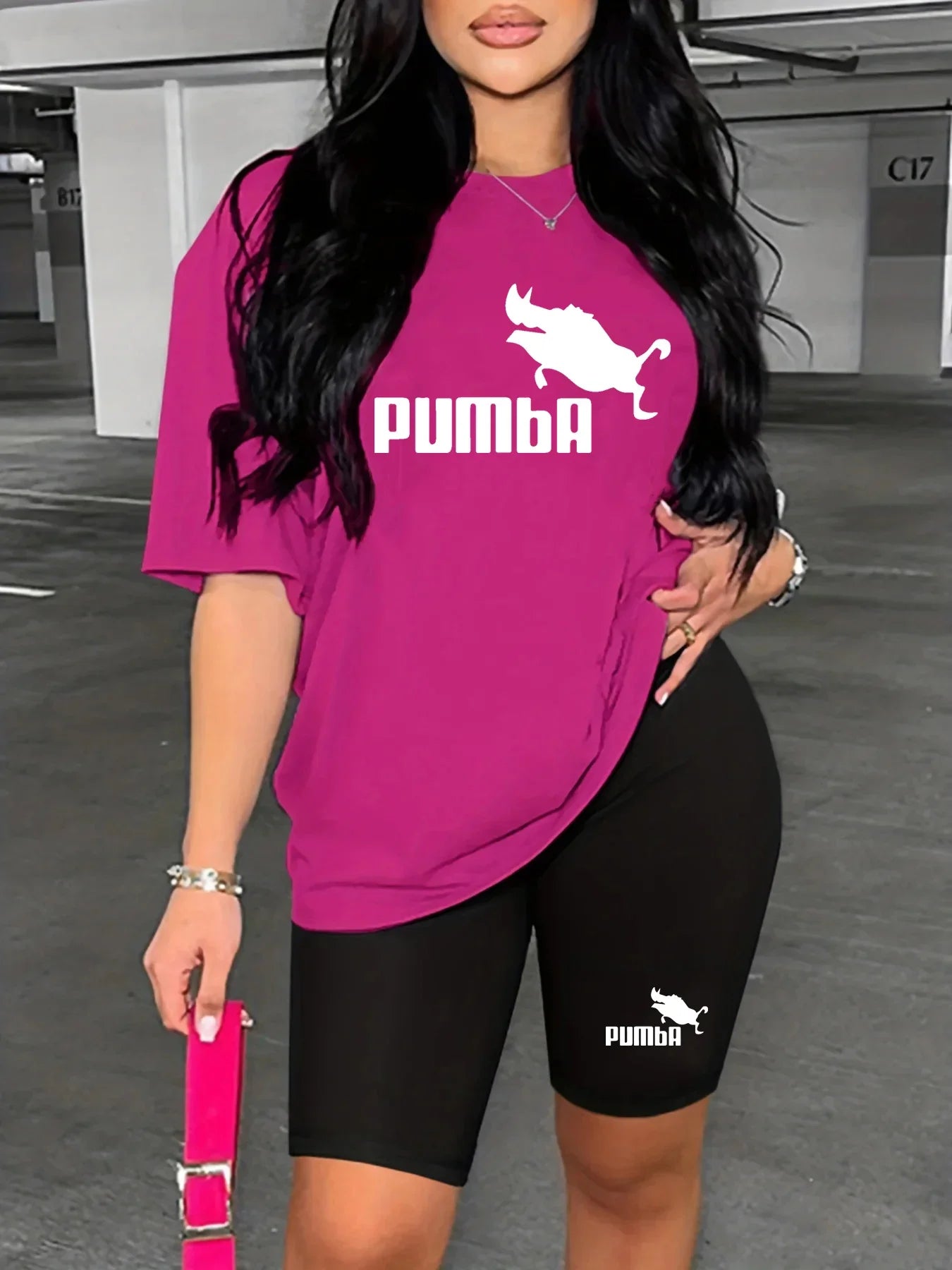 Women’s Summer Letter Print Two-Piece Set – Loose Fit T-Shirt & Shorts