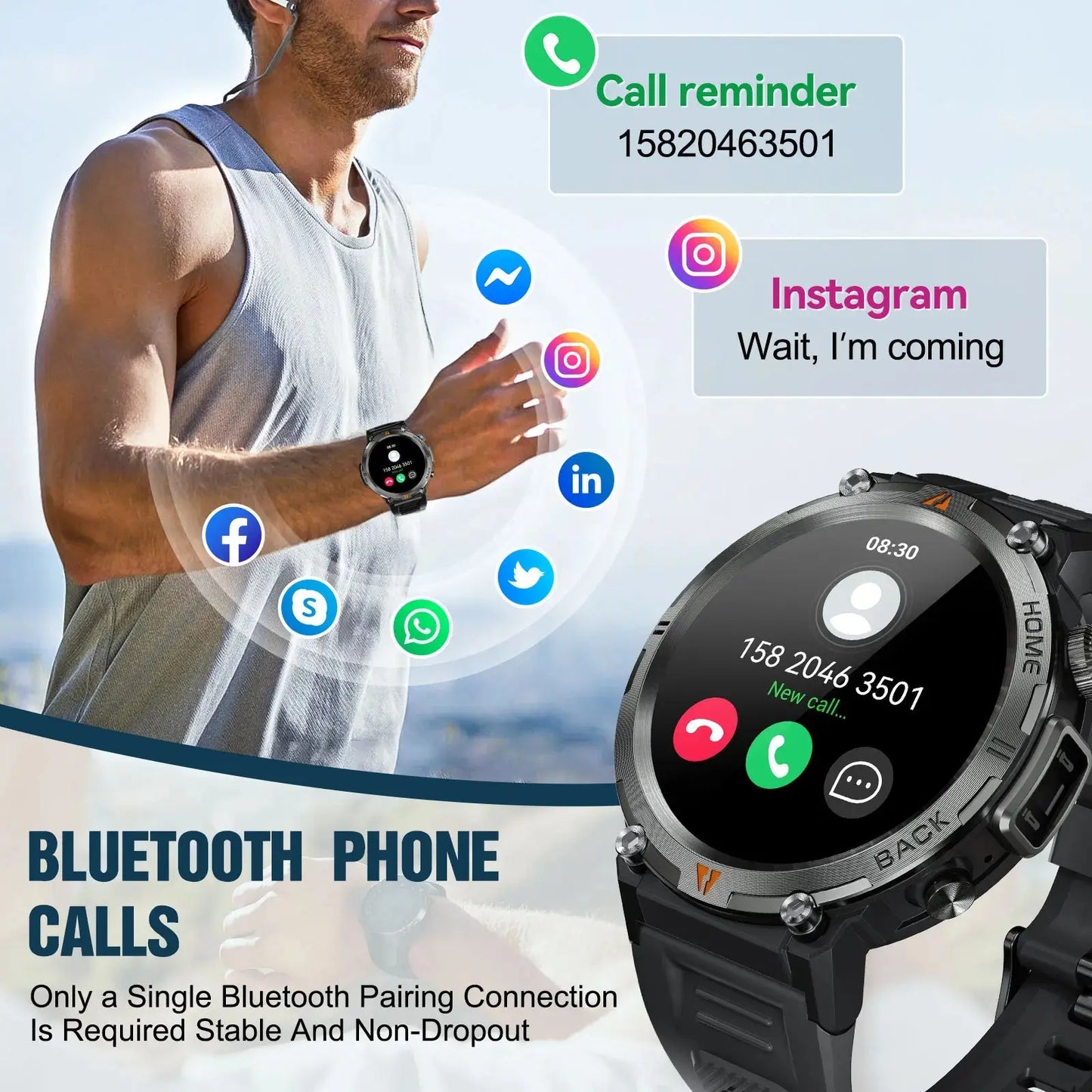 Smart Watch – Bluetooth Call, Health Monitor & Flashlight