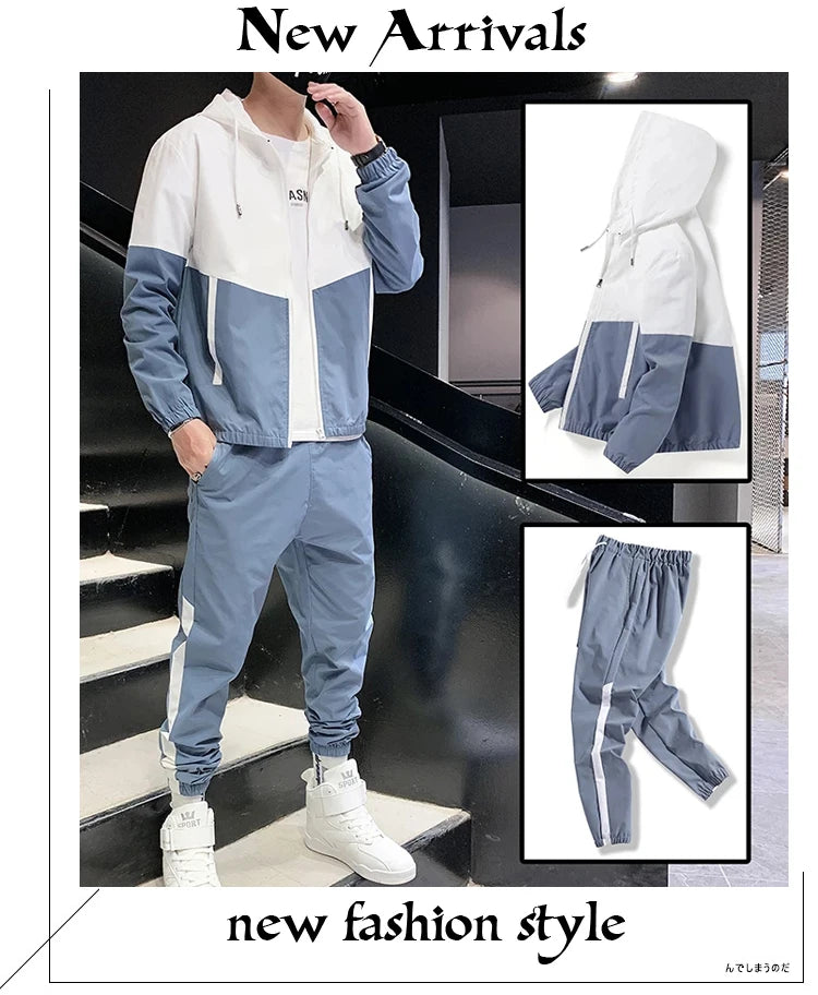 2025 Men’s Tracksuit Set – Hooded Jacket & Jogger Pants 2-Piece Sportswear