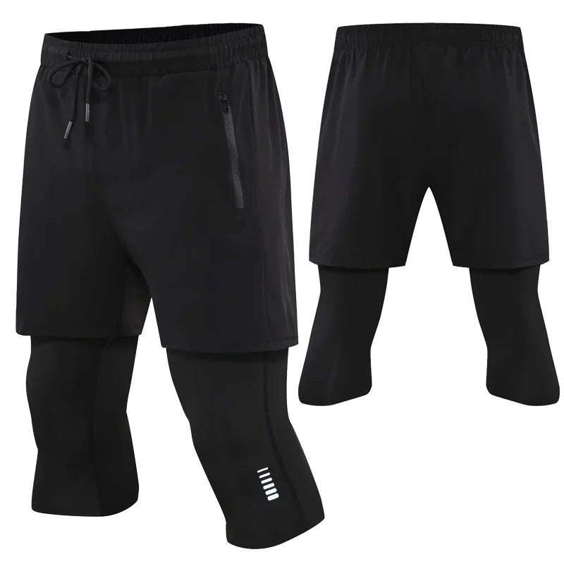 Men’s 2-in-1 Compression Workout Shorts – Quick-Dry Cropped Training Pants