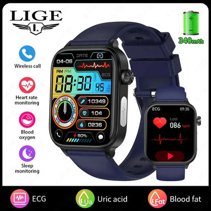 LIGE Smart Watch – ECG+PPG, Blood Lipid & Uric Acid Monitor, BT Call