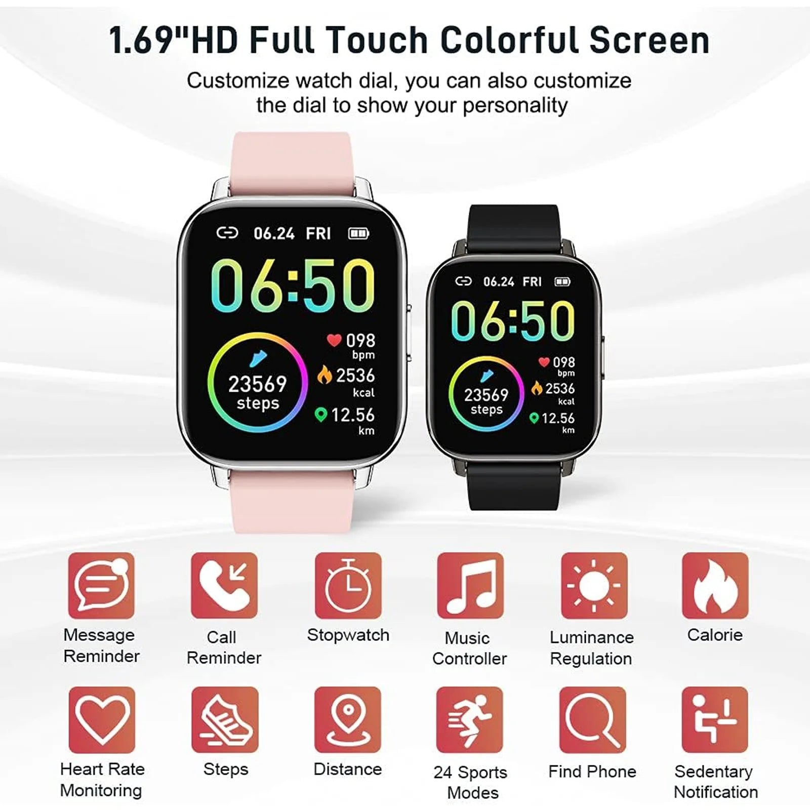 Jxrev 1.69" Slim Fitness Smartwatch