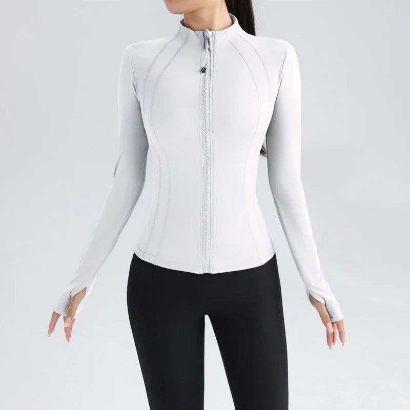 Women’s Full Zip Yoga Jacket – Long Sleeve Fitness Top with Thumbholes