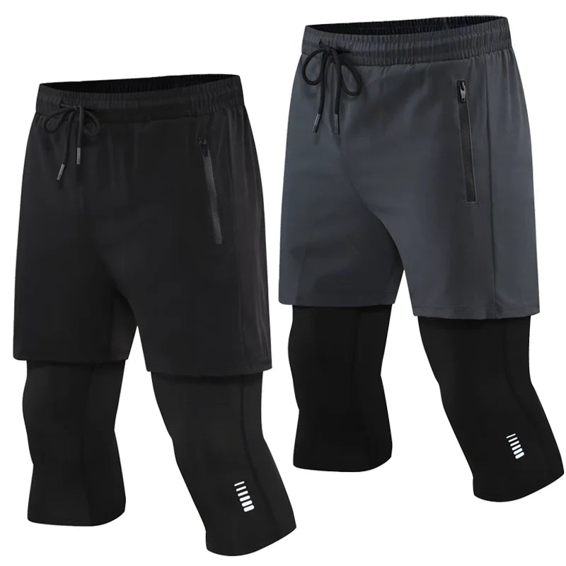 Men’s 2-in-1 Compression Workout Shorts – Quick-Dry Cropped Training Pants