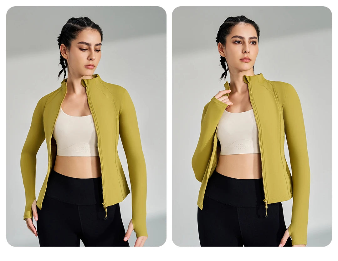 Women’s Full Zip Yoga Jacket – Long Sleeve Fitness Top with Thumbholes