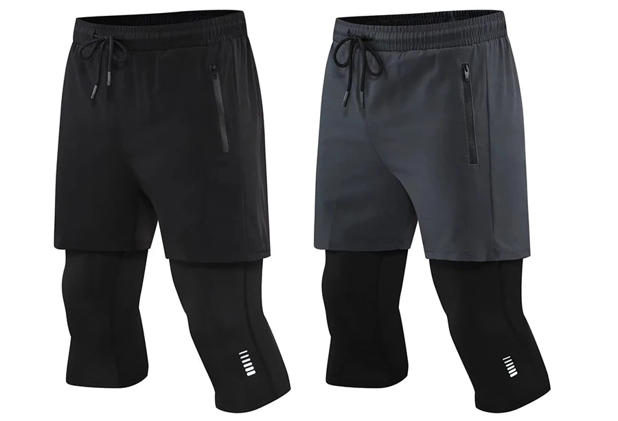 Men’s 2-in-1 Compression Workout Shorts – Quick-Dry Cropped Training Pants