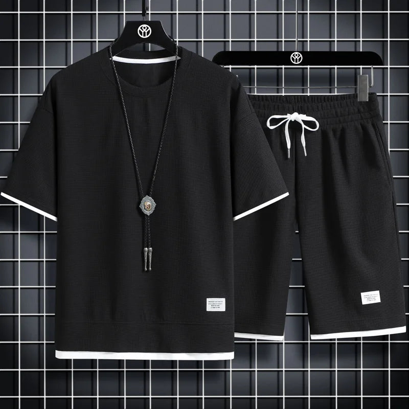 2024 Men’s Summer Waffle Set – Casual T-Shirt & Shorts Tracksuit