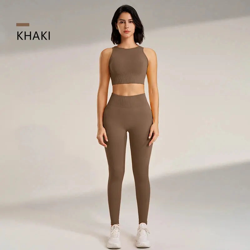 Yoga Clothing Set Women's High Waisted Leggings and Top Two Piece Seamless Fitness Exercise Clothing Fitness Workout Underwear