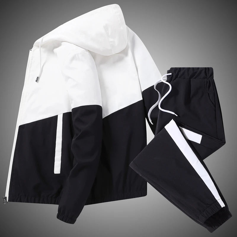 2025 Men’s Tracksuit Set – Hooded Jacket & Jogger Pants 2-Piece Sportswear