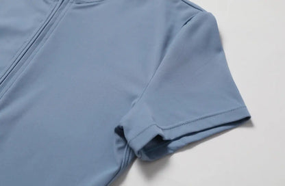 Nude One-Piece Yoga Jumpsuit – Short Sleeve, Zipper, Tight Fit