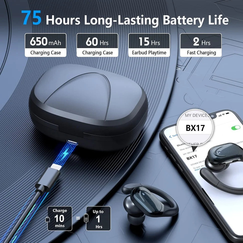 Bluetooth 5.3 Wireless Earphones – Noise-Reducing Sports Headset with Mic