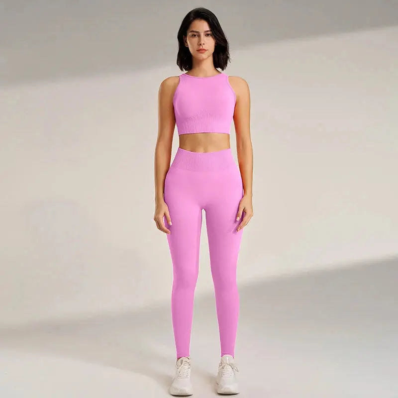 Yoga Clothing Set Women's High Waisted Leggings and Top Two Piece Seamless Fitness Exercise Clothing Fitness Workout Underwear