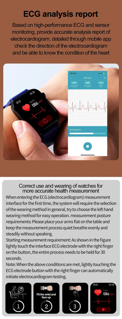 LIGE Smart Watch – ECG+PPG, Blood Lipid & Uric Acid Monitor, BT Call