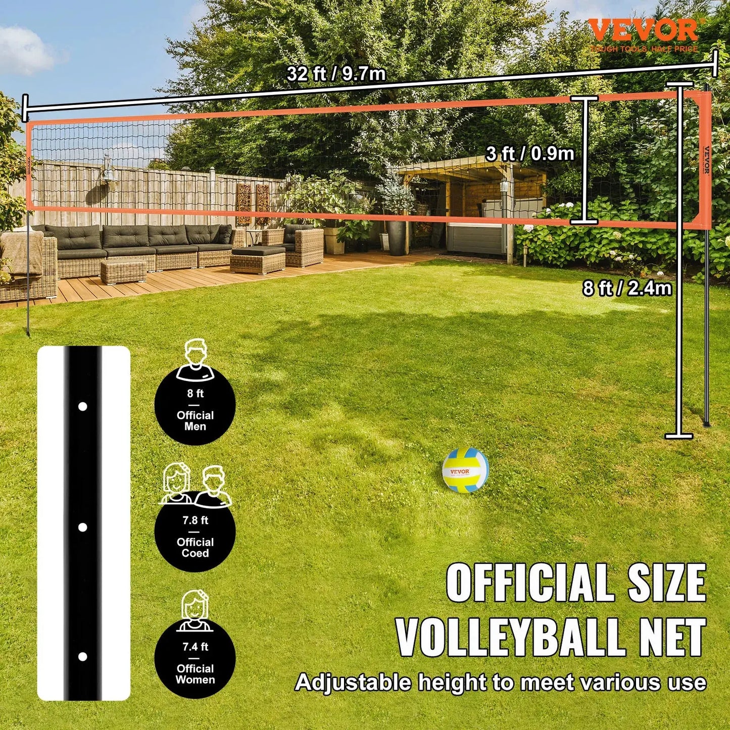 VEVOR Portable Adjustable Volleyball Net Set