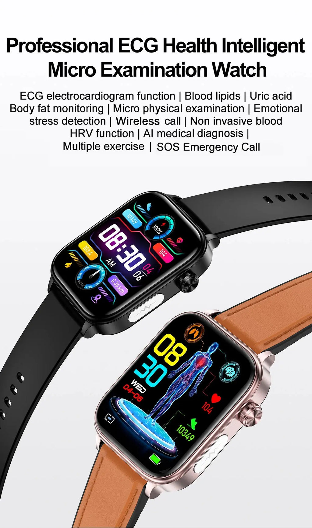 LIGE Smart Watch – ECG+PPG, Blood Lipid & Uric Acid Monitor, BT Call