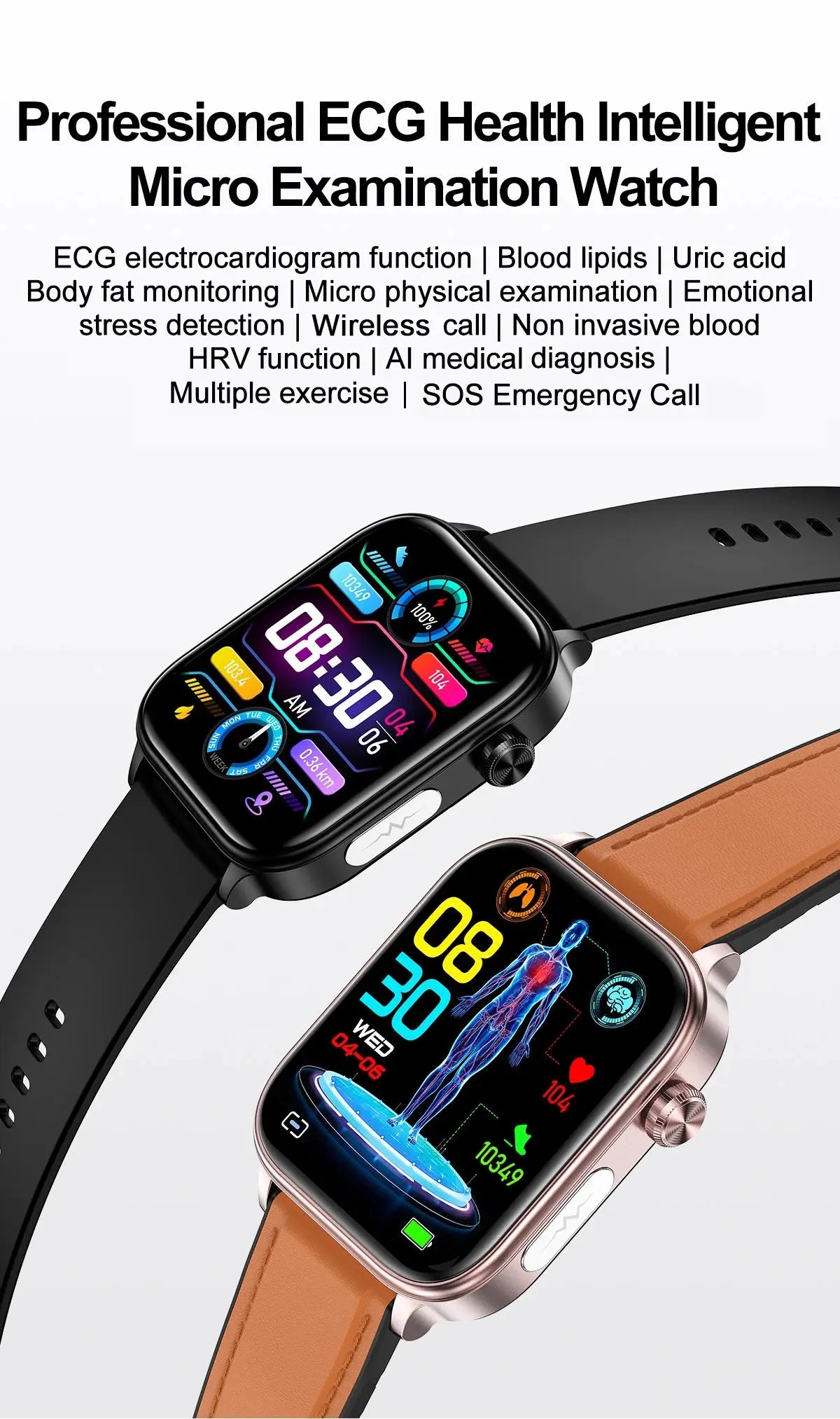 LIGE Smart Watch – ECG+PPG, Blood Lipid & Uric Acid Monitor, BT Call