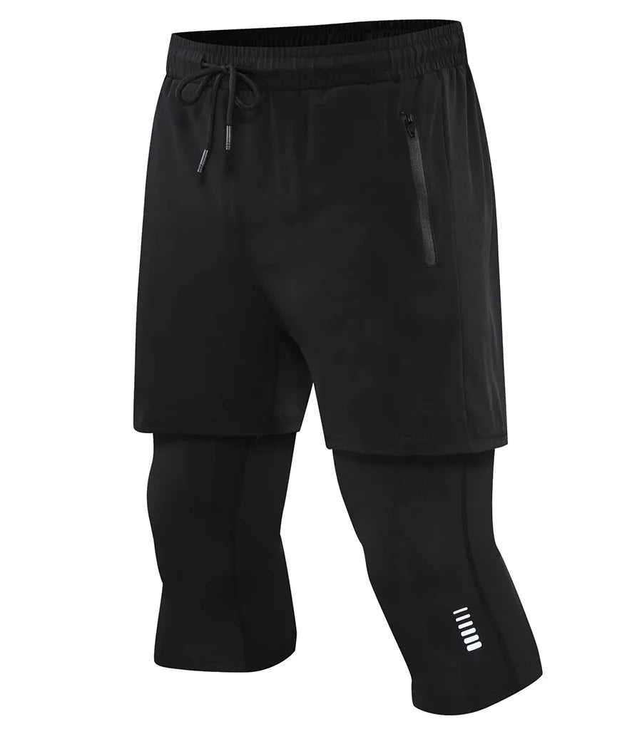 Men’s 2-in-1 Compression Workout Shorts – Quick-Dry Cropped Training Pants