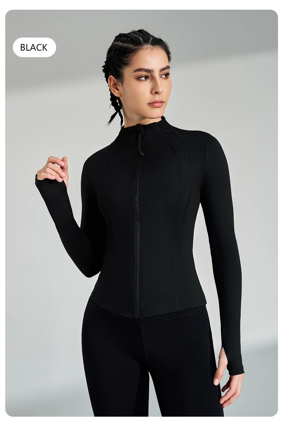 Women’s Full Zip Yoga Jacket – Long Sleeve Fitness Top with Thumbholes
