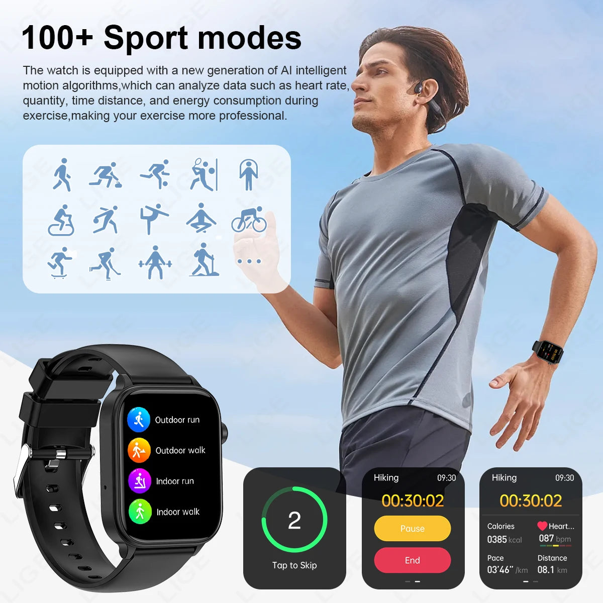 LIGE 2025 Smart Watch – ECG+PPG, Blood Lipid & Uric Acid Monitor, BT Call