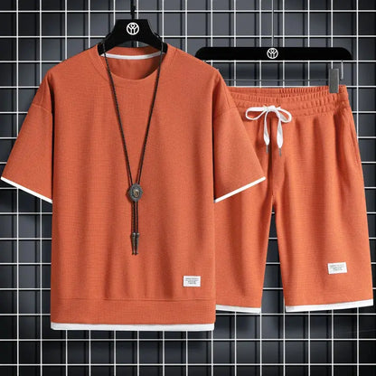 men's summer waffle set– Casual T-Shirt & Shorts Tracksuit