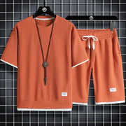 men's summer waffle set– Casual T-Shirt & Shorts Tracksuit
