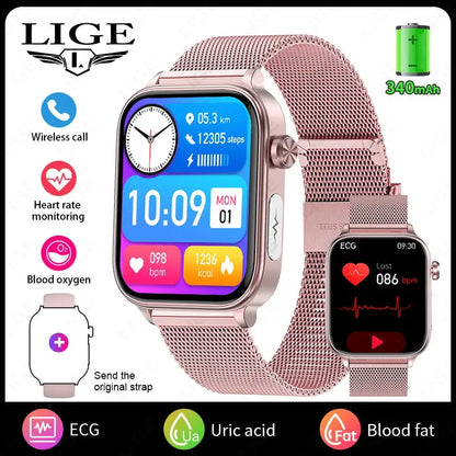 LIGE Smart Watch – ECG+PPG, Blood Lipid & Uric Acid Monitor, BT Call
