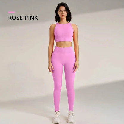 Yoga Clothing Set Women's High Waisted Leggings and Top Two Piece Seamless Fitness Exercise Clothing Fitness Workout Underwear
