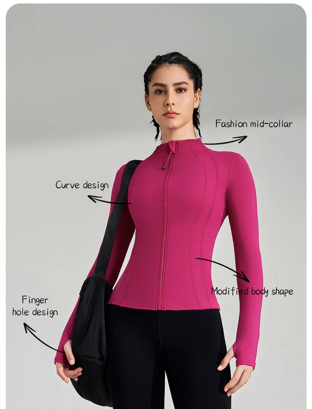 Women’s Full Zip Yoga Jacket – Long Sleeve Fitness Top with Thumbholes