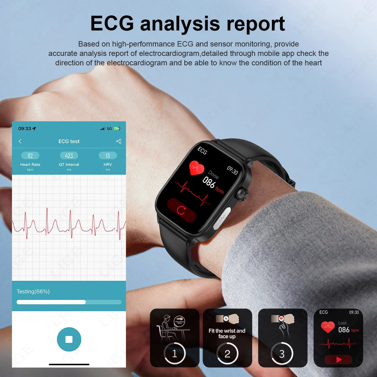 LIGE 2025 Smart Watch – ECG+PPG, Blood Lipid & Uric Acid Monitor, BT Call