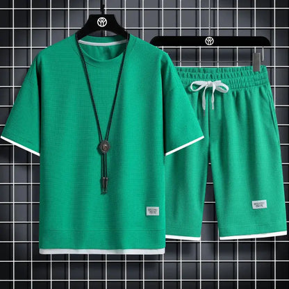 men's summer waffle set– Casual T-Shirt & Shorts Tracksuit