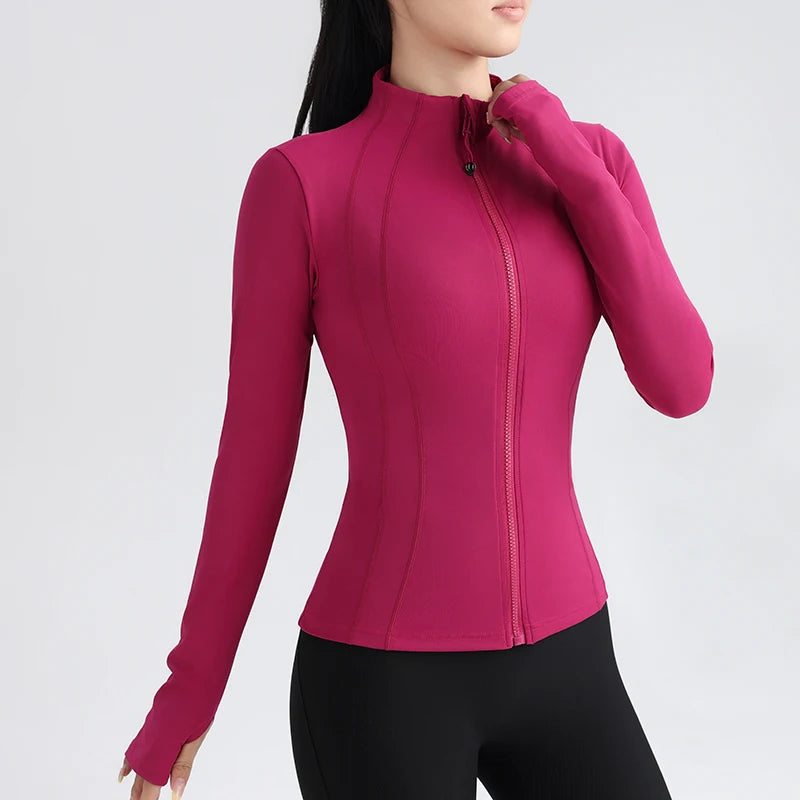 Women’s Full Zip Yoga Jacket – Long Sleeve Fitness Top with Thumbholes