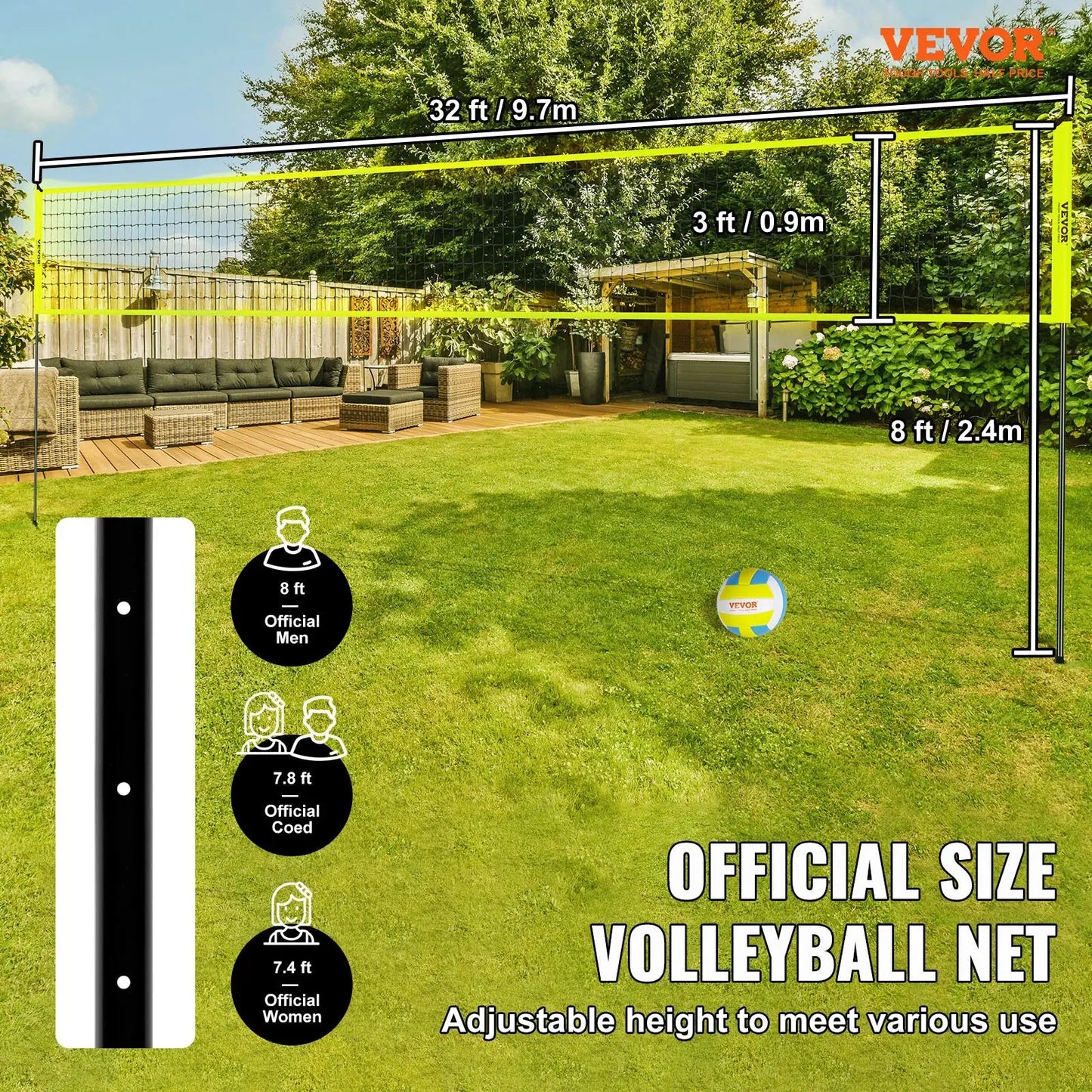 VEVOR Outdoor Volleyball Net Set with Adjustable Poles