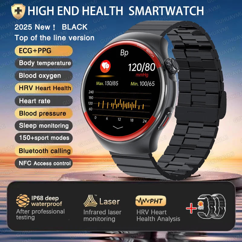2025 High-End Smart Watch – ECG/PPG, Laser Detection, BT Call, NFC