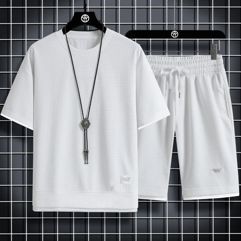 2024 Men’s Summer Waffle Set – Casual T-Shirt & Shorts Tracksuit