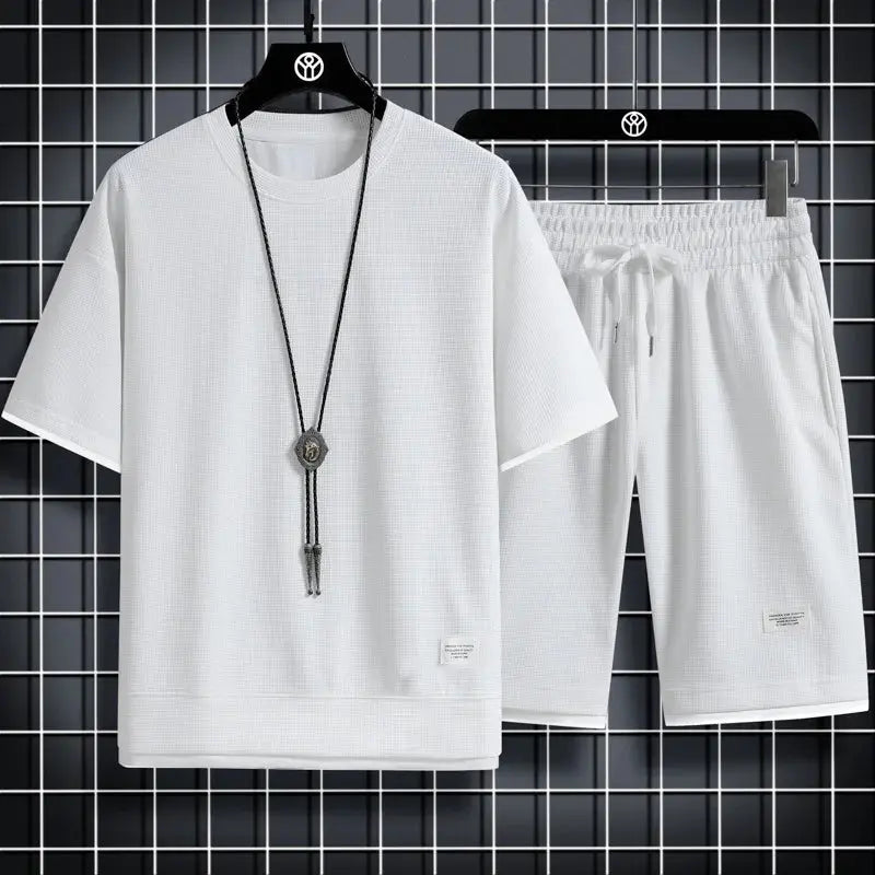 men's summer waffle set– Casual T-Shirt & Shorts Tracksuit