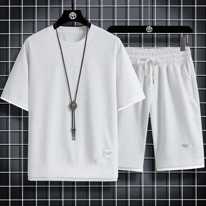 men's summer waffle set– Casual T-Shirt & Shorts Tracksuit