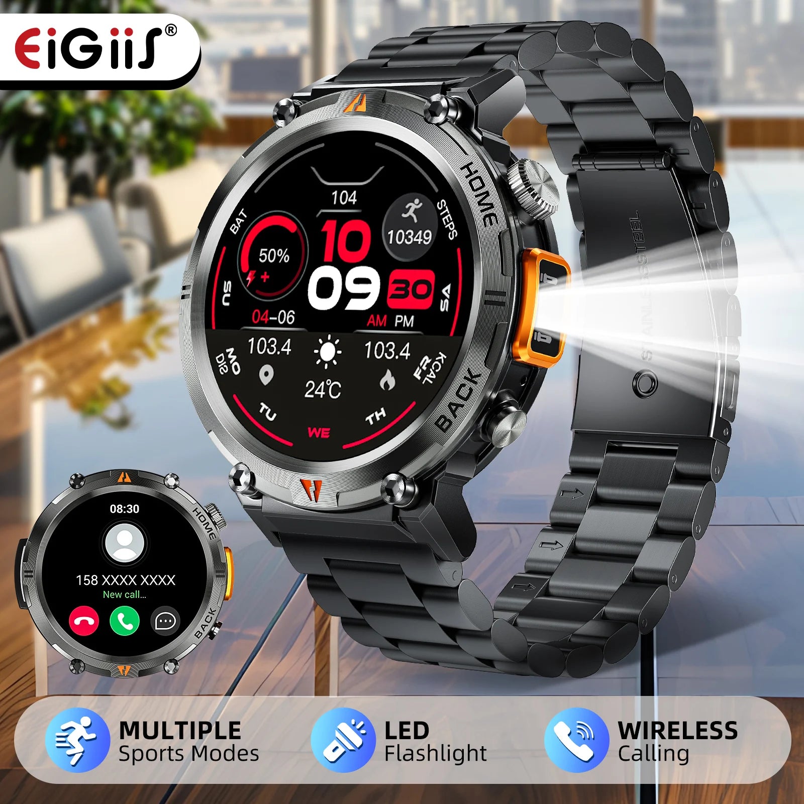 EIGIIS KE3 Smart Watch – Bluetooth Call, Health Monitor, Full Touchscreen