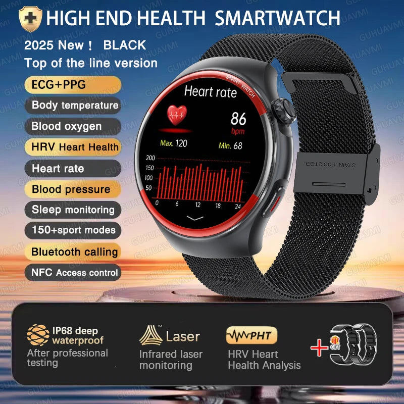 2025 High-End Smart Watch – ECG/PPG, Laser Detection, BT Call, NFC