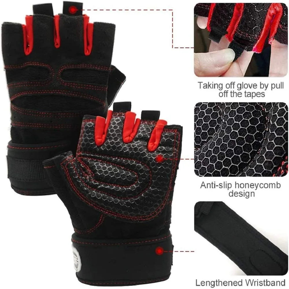 Workout Gloves with Wrist Wrap – Half-Finger Gym & Training Gloves for Men & Women