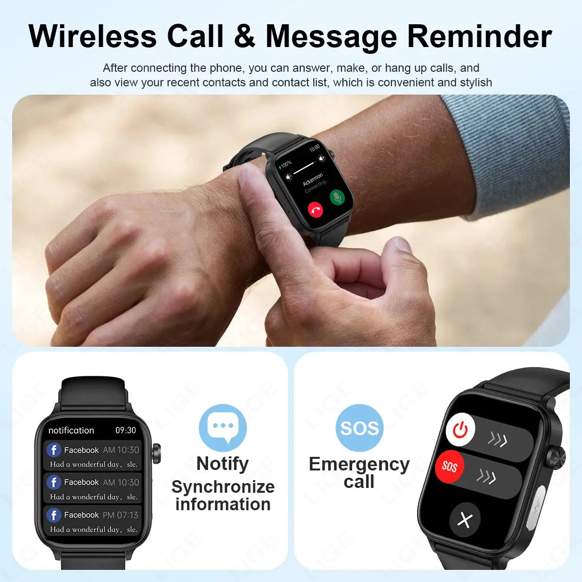 LIGE Smart Watch – ECG+PPG, Blood Lipid & Uric Acid Monitor, BT Call