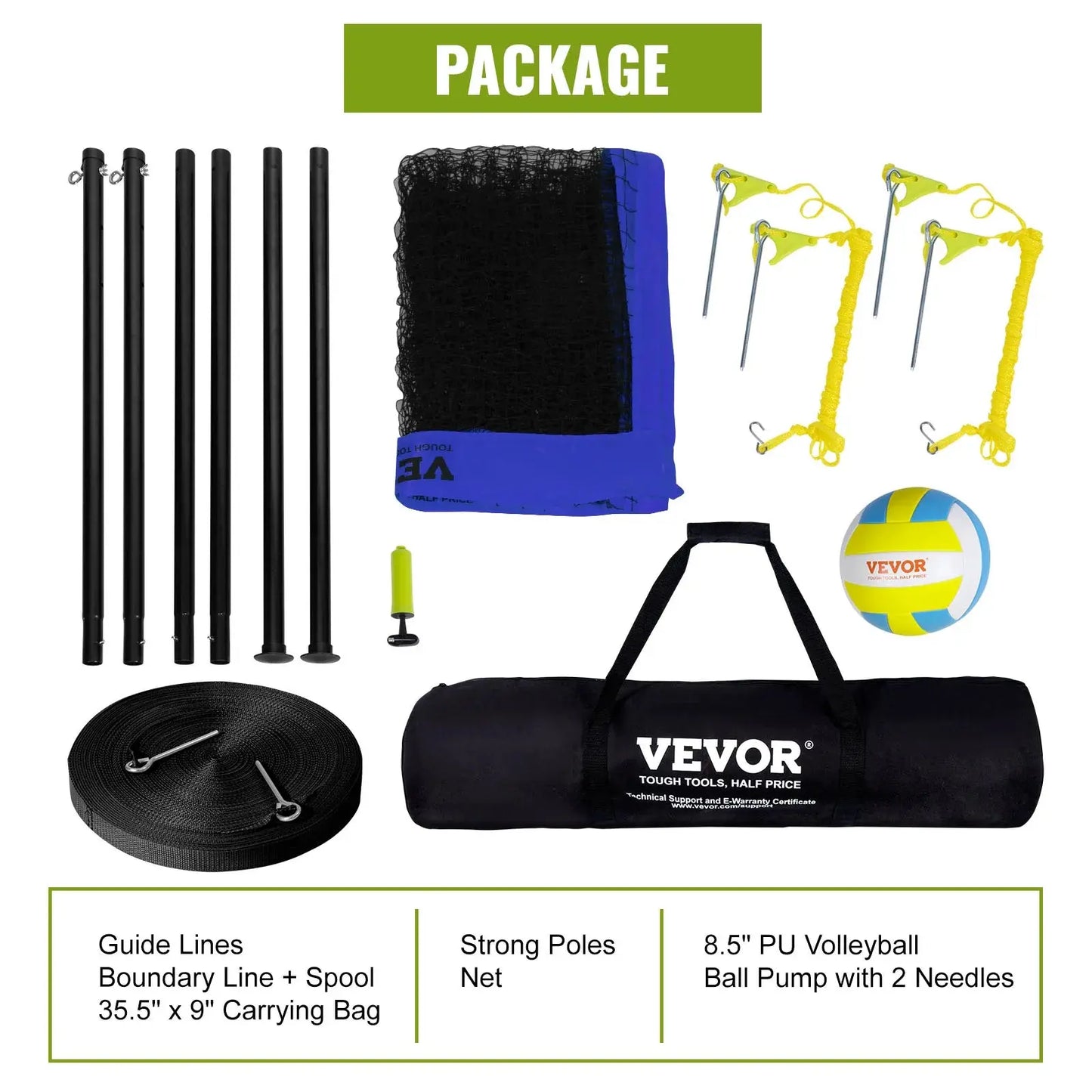 VEVOR Portable Adjustable Volleyball Net Set