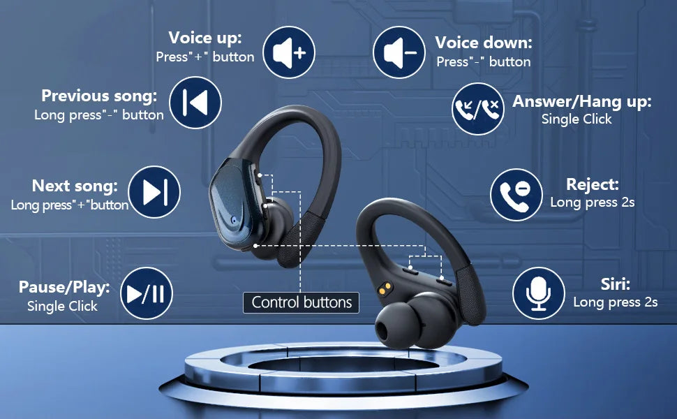 Bluetooth 5.3 Wireless Earphones – Noise-Reducing Sports Headset with Mic