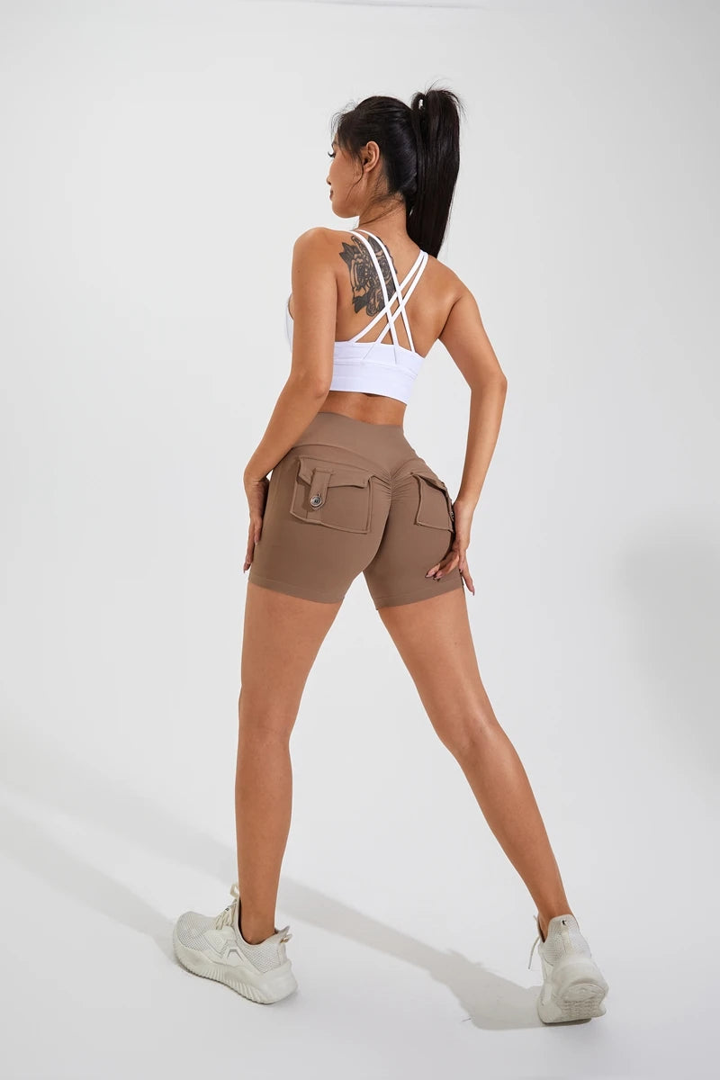 QINACTIVE Women’s Scrunch Butt Yoga Shorts – High Waist Pocket Fitness Tights