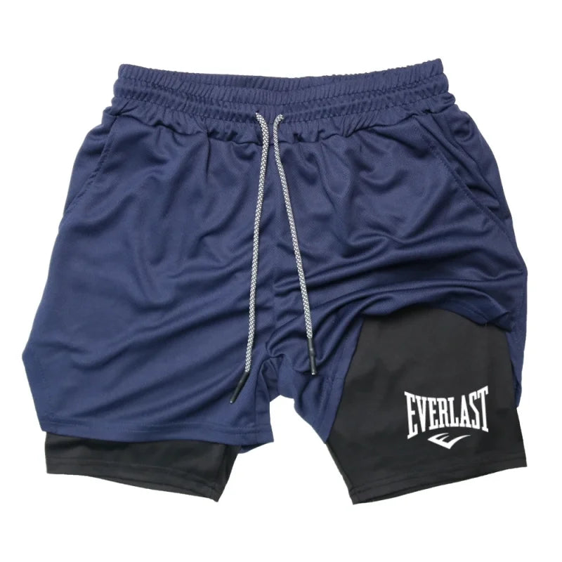 Men’s Compression Gym Shorts – EVERLAST Print, Double-Layered & Quick-Dry