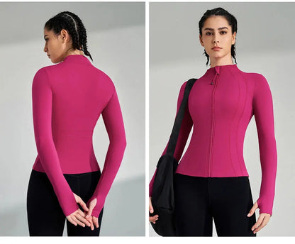 women's yoga jacket – Long Sleeve Fitness Top with Thumbholes PeakPursuitFitness