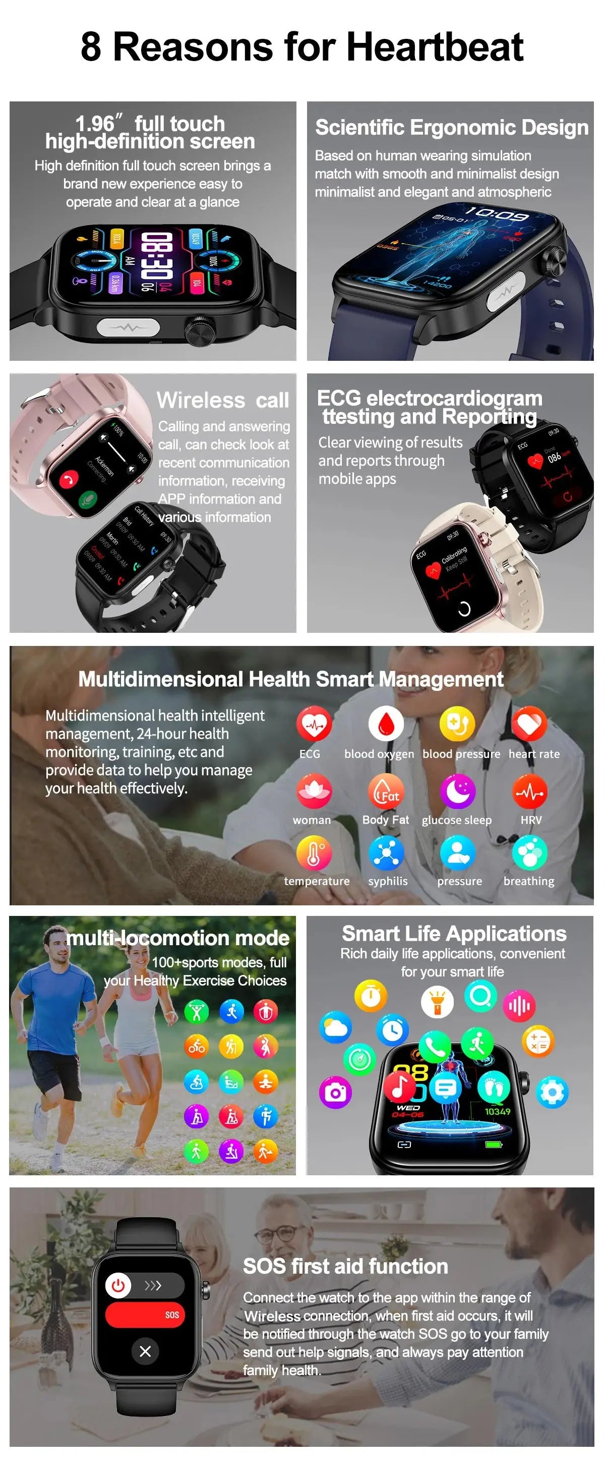 LIGE Smart Watch – ECG+PPG, Blood Lipid & Uric Acid Monitor, BT Call