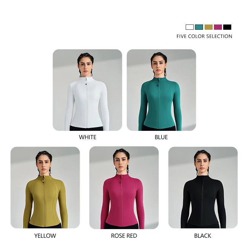 Women’s Full Zip Yoga Jacket – Long Sleeve Fitness Top with Thumbholes