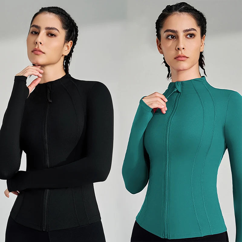 Women’s Full Zip Yoga Jacket – Long Sleeve Fitness Top with Thumbholes