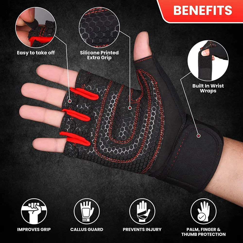 Workout Gloves with Wrist Wrap – Half-Finger Gym & Training Gloves for Men & Women