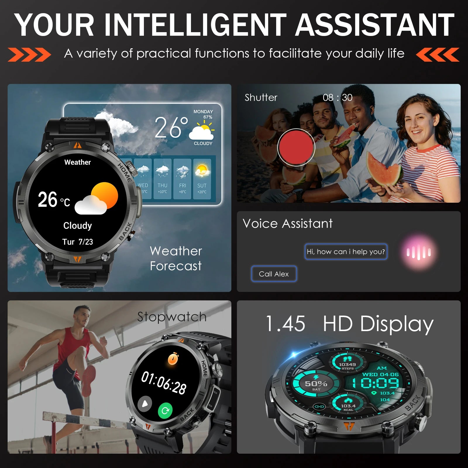 EIGIIS KE3 Smart Watch – Bluetooth Call, Health Monitor, Full Touchscreen